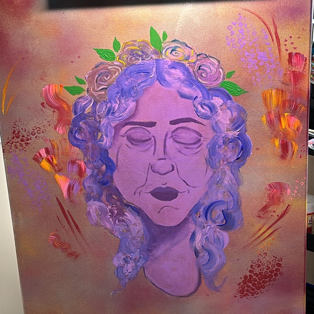 Art Class Purple and Green Ecstatic Portrait Painting